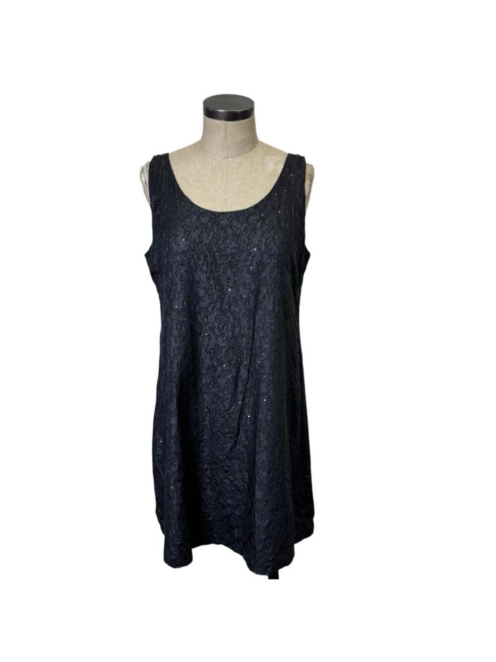 Eileen Fisher 100% Silk Embroidered Sequin Slip Dress Medium Black